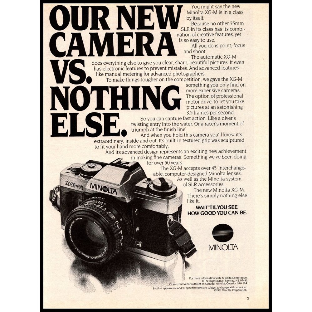 1981 Minolta XG-M SLR Film Camera Vintage Print Ad Photography Photo Wall Art
